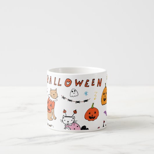 ハロウィン猫ヴィンテージ線パターン エスプレッソカップ (正面)