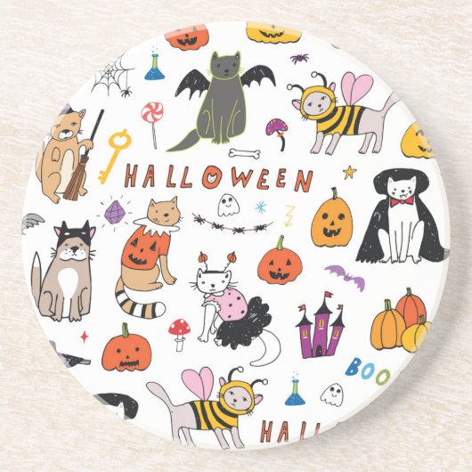 ハロウィン猫ヴィンテージ線パターン コースター (正面)