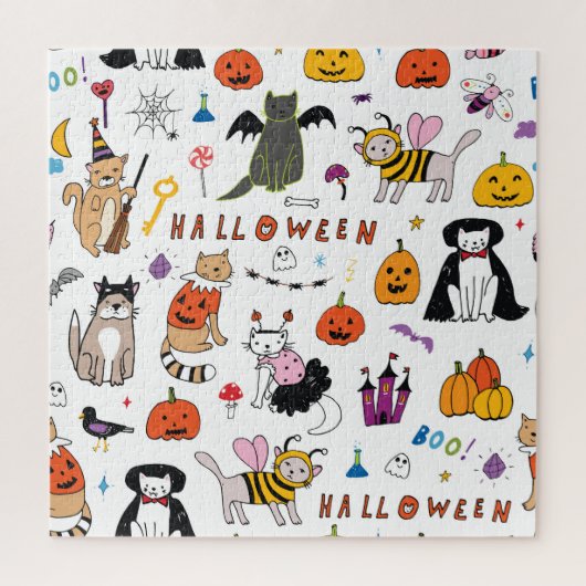 ハロウィン猫ヴィンテージ線パターン ジグソーパズル (縦)