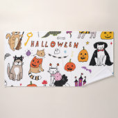 ハロウィン猫ヴィンテージ線パターン バスタオル (バスタオル)