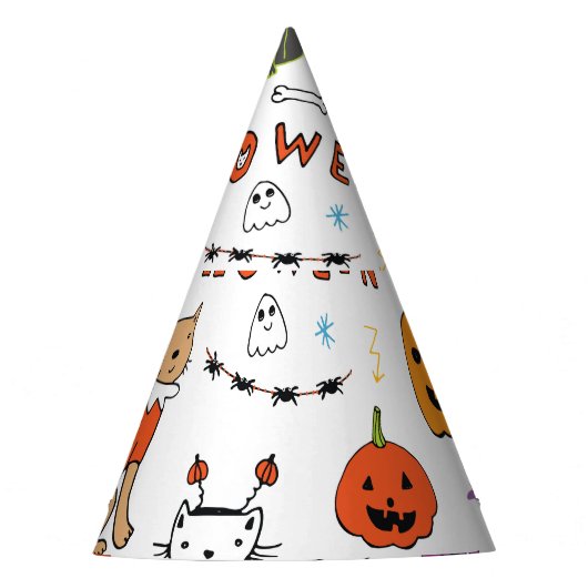 ハロウィン猫ヴィンテージ線パターン パーティーハット (正面)