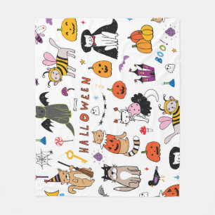 ハロウィン猫ヴィンテージ線パターン フリースブランケット