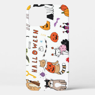 ハロウィン猫ヴィンテージ線パターン iPhone 12ケース