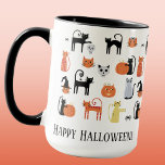 ハロウィン猫不気味可愛 マグカップ<br><div class="desc">可愛くて不気味なハロウィーン猫のデザインがスマイル。ネコ魔女、幽霊、ゾンビ、カボチャ提灯。文字をに変カスタマイズ更。オリジナルアートby Nic Squirrell.</div>