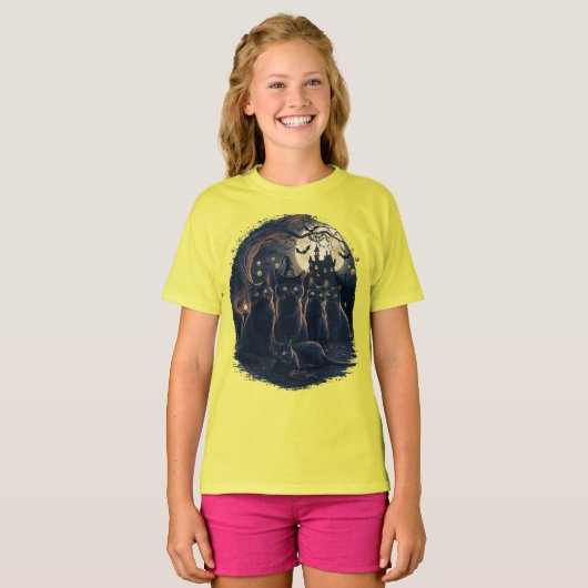 ハロウィン猫不気味- Witch Cats Tシャツ (正面フル)