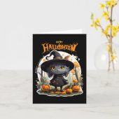 ハロウィン猫好きおもしろい不気味ハロウィンホラー カード (黄色い花)
