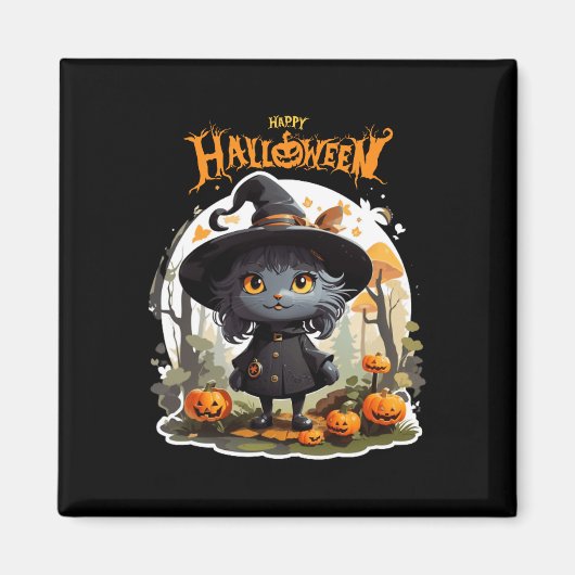 ハロウィン猫好きおもしろい不気味ハロウィンホラー マグネット (正面)