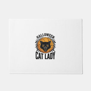 ハロウィン猫婦人ヴィンテージ黒猫Tシャツデザイン ドアマット