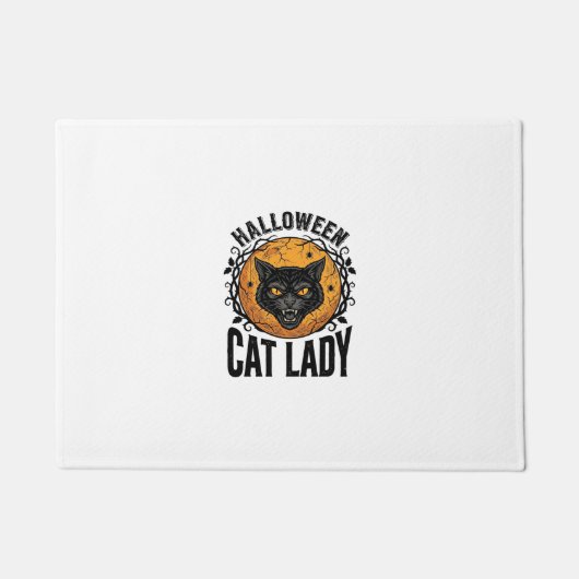 ハロウィン猫婦人ヴィンテージ黒猫Tシャツデザイン ドアマット (正面)