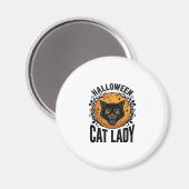 ハロウィン猫婦人ヴィンテージ黒猫Tシャツデザイン マグネット (正面/裏面)