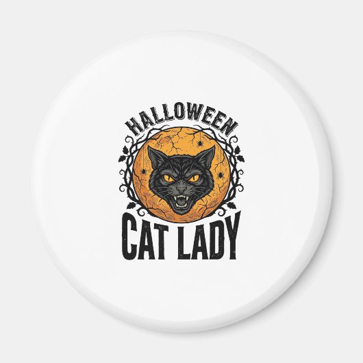ハロウィン猫婦人ヴィンテージ黒猫Tシャツデザイン マグネット (正面)