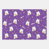 ハロウィン猫幽霊包装紙セット ラッピングペーパーシート (正面)