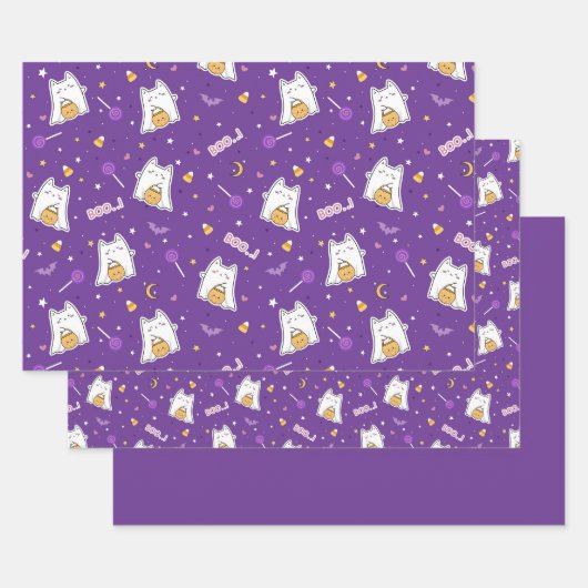 ハロウィン猫幽霊包装紙セット ラッピングペーパーシート (セット)