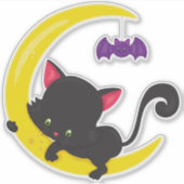 ハロウィン猫,かわいい猫,黒猫,月,こうもり シール (正面)