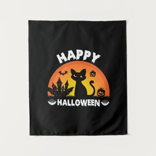 ハロウィン猫 ハッピーハロウィン 誕生日 タペストリー (正面)
