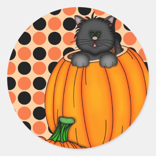 ハロウィン猫Tシャツとプレゼント ラウンドシール (正面)