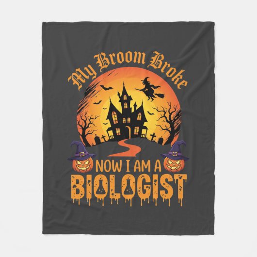 ハロウィン生物学者魔女カボチャお化け屋敷デ フリースブランケット (正面)