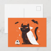 ハロウィン用の面白い黒いヴァンパイア猫 ポストカード (正面/裏面)