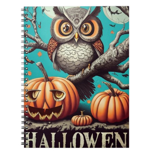 ハロウィン用フクロウとカボチャ手帳 ノートブック (正面)