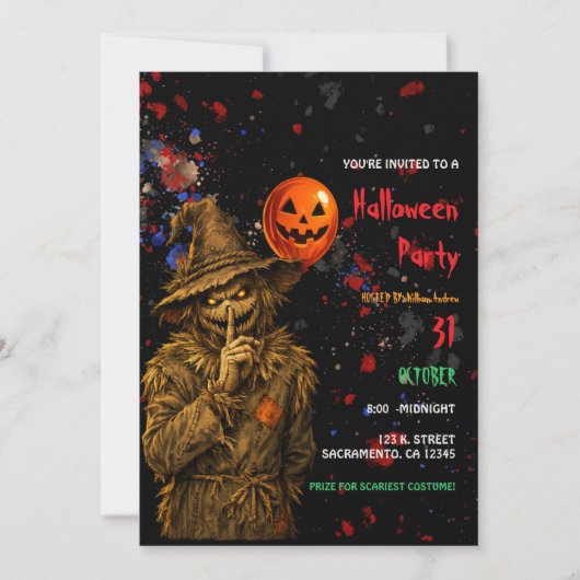 ハロウィン用怖いピエロの衣装パーティー招待状 招待状 (正面)