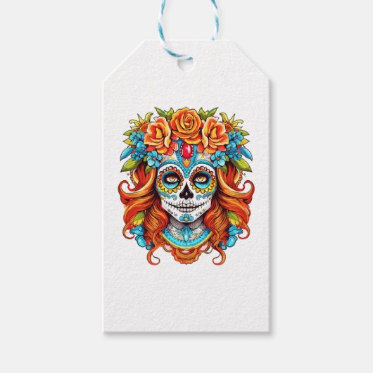 ハロウィン男性への衣装と女性 – La Catrina ギフトタグ (正面)