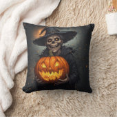 ハロウィン🎃発光カボチャの魔女スケルトン クッション (ブランケット)