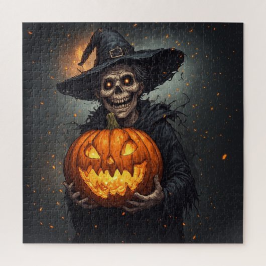 ハロウィン🎃発光カボチャの魔女スケルトン ジグソーパズル (縦)