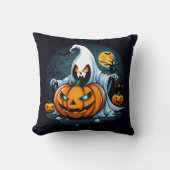 ハロウィン白熱［赤熱］光を放つにカボチャのある幽霊 クッション (正面)