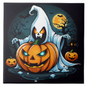 ハロウィン白熱［赤熱］光を放つにカボチャのある幽霊 タイル (正面)