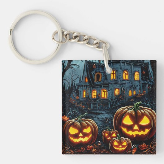 ハロウィン白熱［赤熱］光を放つの夜のカボチャ キーホルダー (正面)