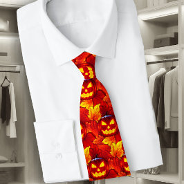 ハロウィン白熱［赤熱］光を放つカボチャ紅葉ネクタイ ネクタイ
