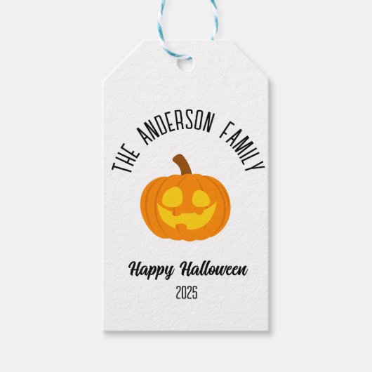 ハロウィン白熱［赤熱］光を放つカボチャ顔パーソナライズされた名 ギフトタグ (正面)