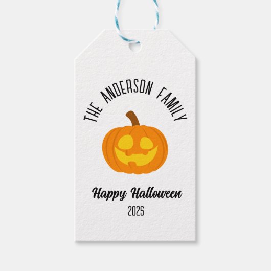 ハロウィン白熱［赤熱］光を放つカボチャ顔パーソナライズされた名 ギフトタグ (正面)