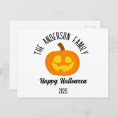 ハロウィン白熱［赤熱］光を放つカボチャ顔パーソナライズされた名 シーズンポストカード (正面/裏面)