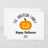 ハロウィン白熱［赤熱］光を放つカボチャ顔パーソナライズされた名 シーズンポストカード (正面/裏面)