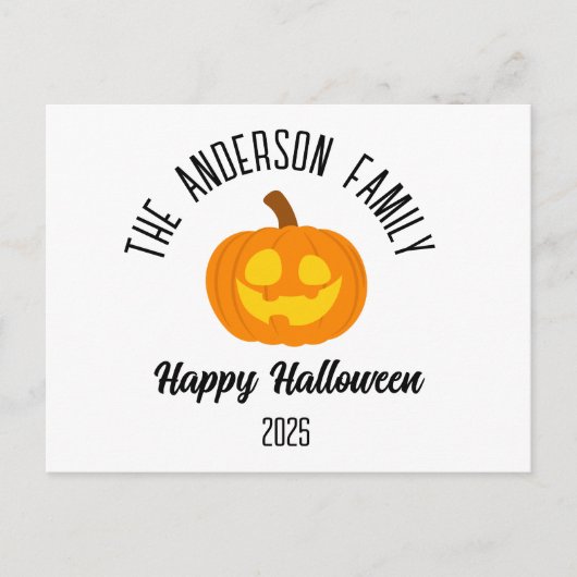 ハロウィン白熱［赤熱］光を放つカボチャ顔パーソナライズされた名 シーズンポストカード (正面)