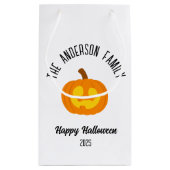 ハロウィン白熱［赤熱］光を放つカボチャ顔パーソナライズされた名 スモールペーパーバッグ (裏面)