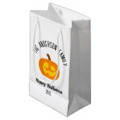 ハロウィン白熱［赤熱］光を放つカボチャ顔パーソナライズされた名 スモールペーパーバッグ (正面アングル)