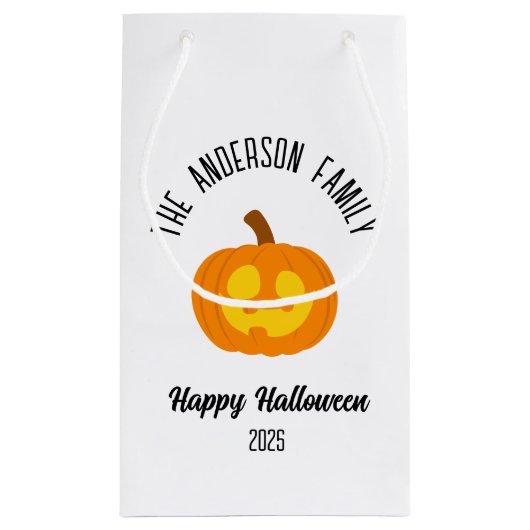 ハロウィン白熱［赤熱］光を放つカボチャ顔パーソナライズされた名 スモールペーパーバッグ (裏面)