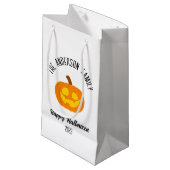 ハロウィン白熱［赤熱］光を放つカボチャ顔パーソナライズされた名 スモールペーパーバッグ (正面アングル)