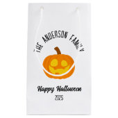 ハロウィン白熱［赤熱］光を放つカボチャ顔パーソナライズされた名 スモールペーパーバッグ (正面)