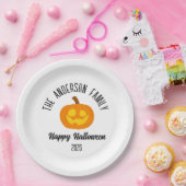 ハロウィン白熱［赤熱］光を放つカボチャ顔パーソナライズされた名 ペーパープレート (パーティー)