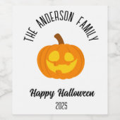 ハロウィン白熱［赤熱］光を放つカボチャ顔パーソナライズされた名 ワインラベル (シングルラベル)