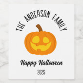 ハロウィン白熱［赤熱］光を放つカボチャ顔パーソナライズされた名 ワインラベル (シングルラベル)