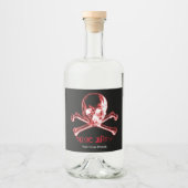ハロウィン白熱［赤熱］光を放つスカルとクロスボーン リキュールボトルラベル (正面)