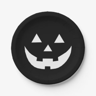 ハロウィン白黒ハロウィーンのカボチャのちょうちん怖おもしろいい ペーパープレート