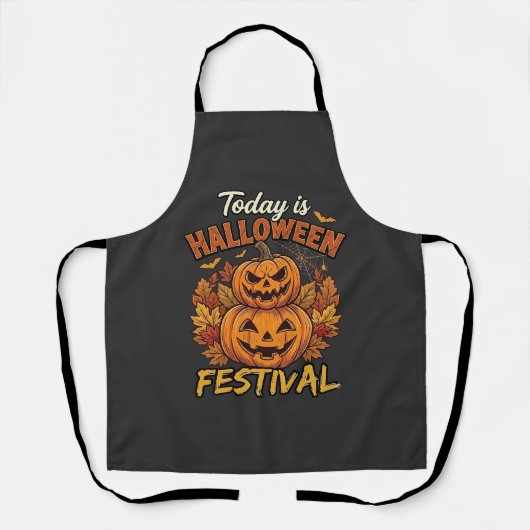ハロウィン祭りの今日、積まれたカボチャ クモ エプロン (正面)