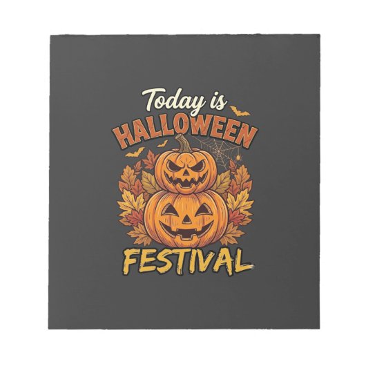 ハロウィン祭りの今日、積まれたカボチャ クモ ノートパッド (正面)