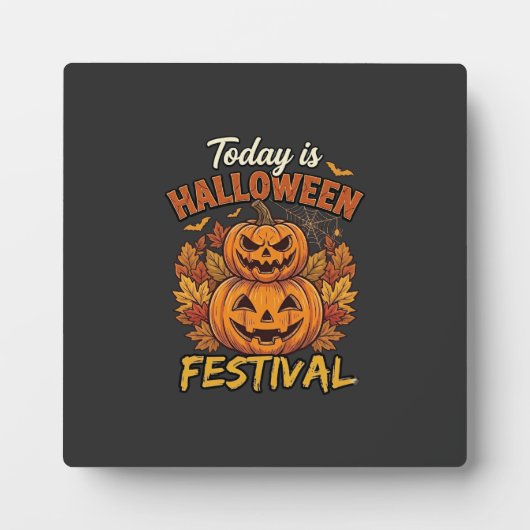ハロウィン祭りの今日、積まれたカボチャ クモ フォトプラーク (正面)