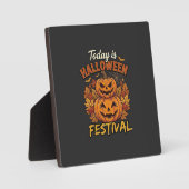 ハロウィン祭りの今日、積まれたカボチャ クモ フォトプラーク (正面)
